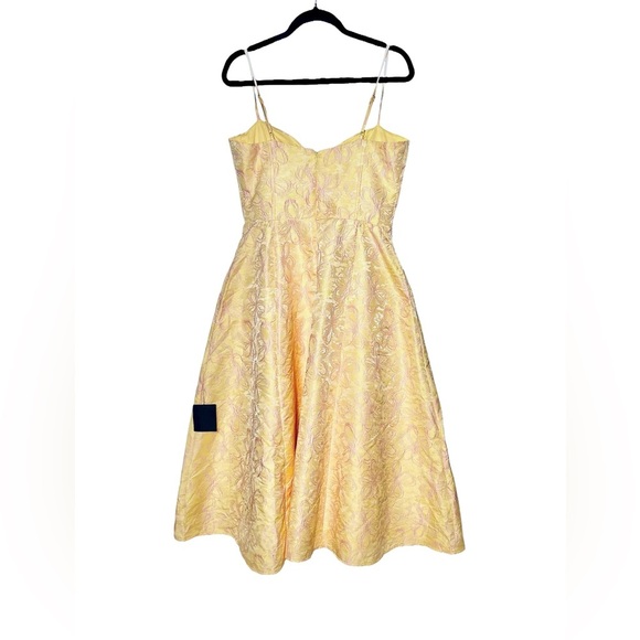 NWT Lulus Meet for Tea Yellow Jacquard Bustier Midi Dress with Pockets, Large - Picture 6 of 16